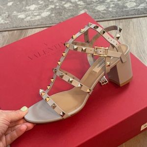 Valentino leather rock stud sandal with block heel